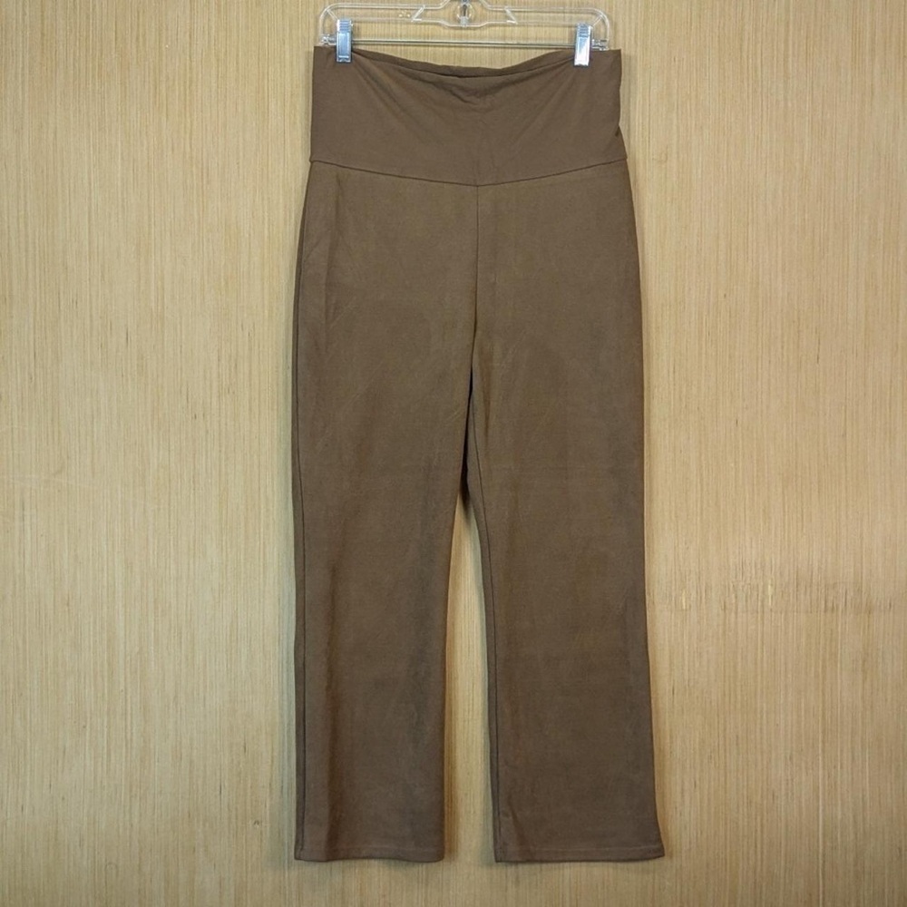 Hatch Brown Wide-Leg Fold-Over Waist Knit Pants